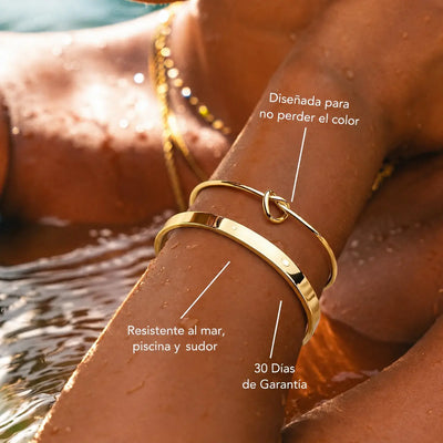 Set de 5 Pulseras Gruesas Enchapada PVD en Oro 18K - Hipoalergénicas e Impermeables