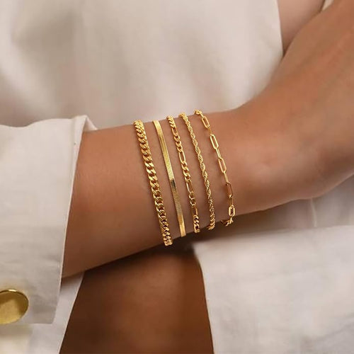 Set de 5 Pulseras Enchapadas en Oro 18K - Hipoalergénicas e Impermeables