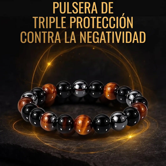 Pulsera de Piedra Natural Triple Protección contra la negatividad